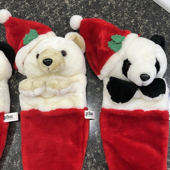 Vintage Christmas 3D Stockings 2Polar Bear 2Pandas Lot Of 4 - Picture 4 of 7